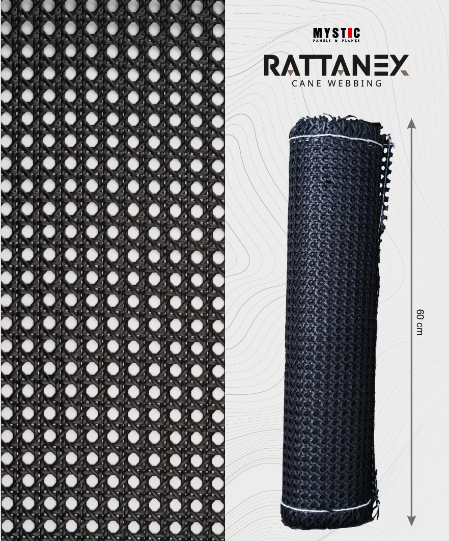 Rattanex Cane Webbing - Star PVC Black
