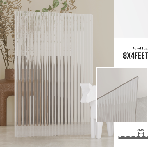 Treelam 4mm Fluted Acrylic Sheets - Thick Ribbed - Clear Fluted No 2
