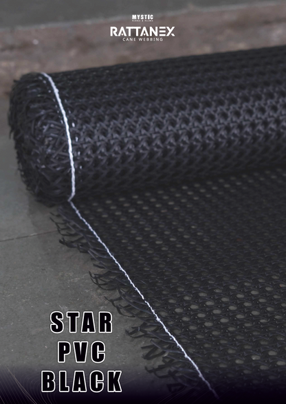 Rattanex Cane Webbing - Star PVC Black