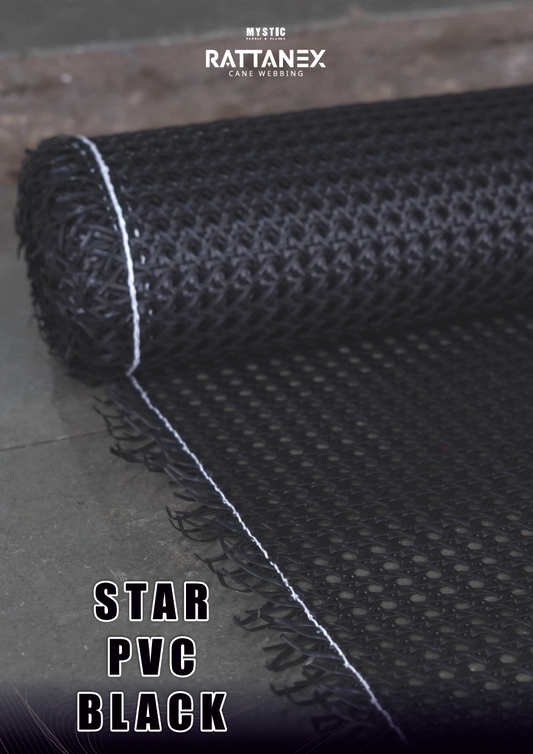 Rattanex Cane Webbing - Star PVC Black