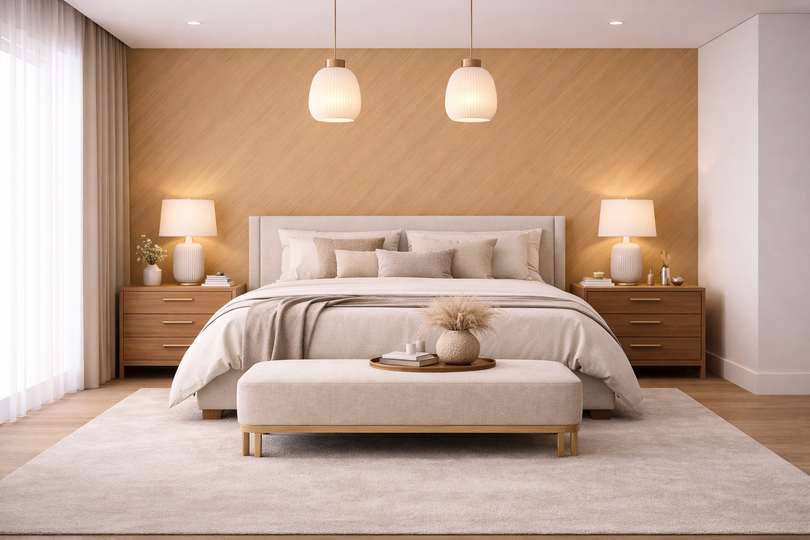 Saket Laminate - 606 - Diagonal Natural Teak - 1mm 8ft x 4ft