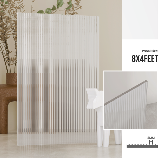 Treelam 4mm Fluted Acrylic Sheets - Thin Ribbed  - Clear Fluted No 1