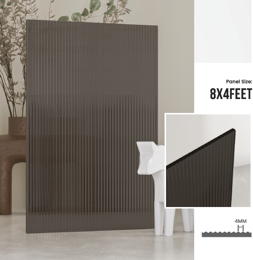 Treelam 4mm Fluted Acrylic Sheets - Thin Ribbed  - Grey Tinted No 1